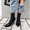 Stitching small square head stretch sock boots short boots new fashion show high heel women boots 027
