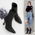 Stitching small square head stretch sock boots short boots new fashion show high heel women boots 027
