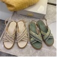 Summer new Roman holiday flat bottom female summer set toe cross with round head open toe female flat bottom sandals
