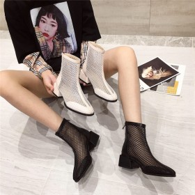 Roman sandals female tide thick with autumn new square head net boots wild hollow sandals