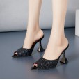 Wind women's sequined pointed thick heel high heel wild OL half drag dress shoes plus size 42