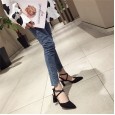 New Roman suede winding hollow fashion thick high-heeled shallow mouth buckle OL dress shoes women