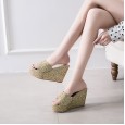 Spring fashion sequined wedge heel platform high heel thick bottom wedding OL half drag female sandals