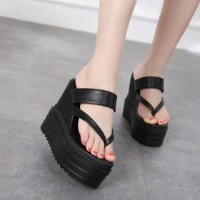 Summer new clip toe slope with thick bottom waterproof platform beach muffin sandals and slippers 921-5