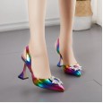 Autumn and spring new color large size ladies high-heeled rhinestone sun flower dress female half slippers 35-42