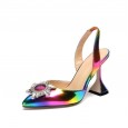 Autumn and spring new color large size ladies high-heeled rhinestone sun flower dress female half slippers 35-42