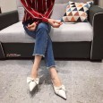 Spring new pointed toe baotou slippers female fashion bow tie thin middle heel wear OL sandals female