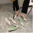 Fashion small square head color matching thick with shallow mouth half dragging lazy set feet OL dress women's shoes