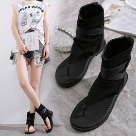 Spring and summer clip toe Roman herringbone sandals women's shoes comfortable flat bottom high-top sandals personality female sandals women