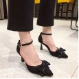 Spring style new pointed bow high-heeled shoes women's word with hollow fine heel OL shoes