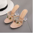 Chunxin style transparent crystal thick heel diamond high heel dress plus size ladies sandals 42