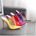 New candy color transparent pointed thin high heel OL female sandals 660-