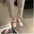 Spring new single shoes small fragrance wind chain shoes lattice color matching flat bottom lazy two wear OL women's shoes