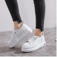 Spring fashion wild leather small white shoes round head thick bottom casual waterproof platform female middle heel shoes