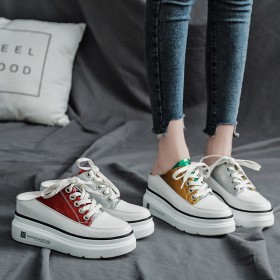 Baotou half slippers female summer new outer wear without heel thick bottom increased lazy sandals small white muffin shoes