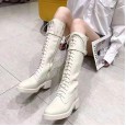 Autumn and winter new style strap round head side zipper knight women's boots belt buckle thick heel straight female boots