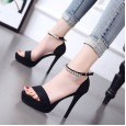 Summer new rhinestone waterproof platform fine heel open toe OL female high heel sandals