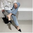 Spring fashion transparent pointed pointed wild crystal spherical middle heel OL half drag lazy women's tide shoes