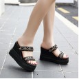 New high-heeled thick bottom sandals and slippers female summer fashion hundred sponge cake bee shoes rhinestone waterproof platform tide