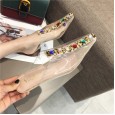 New rhinestone gem transparent semi slippers