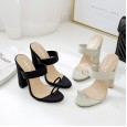 New classic one-word horizontal belt set toe thick heel high heel wild dress half drag female sandals 998