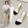 Summer Roman word transparent thin high-heeled was thin sexy OL open-toed female half drag sandals 938-3