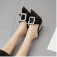 Summer Rome's new generous buckle pointed high-heeled suede dress half drag female sandals 10703-