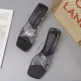 Summer Roman new transparent film crystal thick with cross with open toe in the cold half slippers women