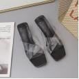 Summer Roman new transparent film crystal thick with cross with open toe in the cold half slippers women