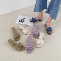 Thick heel slippers female little fairy net yarn three-dimensional ruffled Roman open toe word with sandals