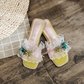 New flat slippers female fashion wild fairy style word drag lace beach open toe lazy shoes