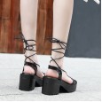 Summer new Roman sponge cake thick bottom thick heel waterproof platform high heel cross strap nightclub hollow sandal female