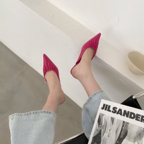 Summer fashion high-heeled folds four seasons Baotou wild shallow mouth OL lazy cool half slippers