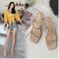 Summer Roman rhinestone word with open toe wild solid wood with OL beach banquet female cool half slippers