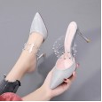 Rome summer new fashion pointed thin high-heeled slippers rivets transparent wear banquet half drag sandals