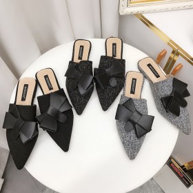 New style bow knot pointed hemp baotou half drag flat shoes wear lazy shoes
