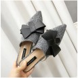 New style bow knot pointed hemp baotou half drag flat shoes wear lazy shoes