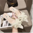 Pointed bowknot half slippers female spring wear new mid-heeled Baotou sandals kitten heel mules