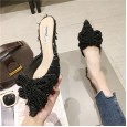 Pointed bowknot half slippers female spring wear new mid-heeled Baotou sandals kitten heel mules