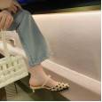 Xia Baotou gauze half drag pearl thick with wild OL dress high-heeled lazy women's shoes