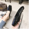 Retro square head female slippers summer new outer wear cat heel crocodile pattern Baotou drag low heel mules