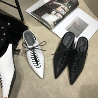 Spring new OL pointed head lace thin high-heeled personality low to help Baotou half slippers