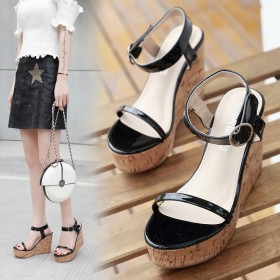 Summer new female fairy sense transparent word buckle super high heel wedge heel sandals open toe thick bottom women's shoes
