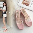 Wedge slippers female summer new fashion thick bottom penetrating bright film high heel half drag sandals