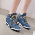 Fashion all-match denim lace-up wedge heel women's shoes spring and autumn new lace-up high heel women's shoes