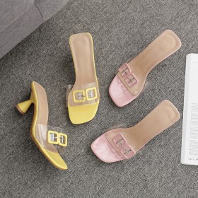 New summer transparent wine glass with film buckle open toe high-heeled semi-drag sandals female 8-6