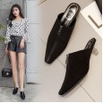 New fashion front zip suede with heel Baotou square head OL half drag sandals women