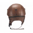 PU Leather Vintage Size Motorcycle Half Helmet With Sun Visor Detachable Collar - Light Brown 