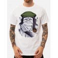 Men Monkey Printed Short Sleeve Crew Neck Cotton T-Shirts - White S 