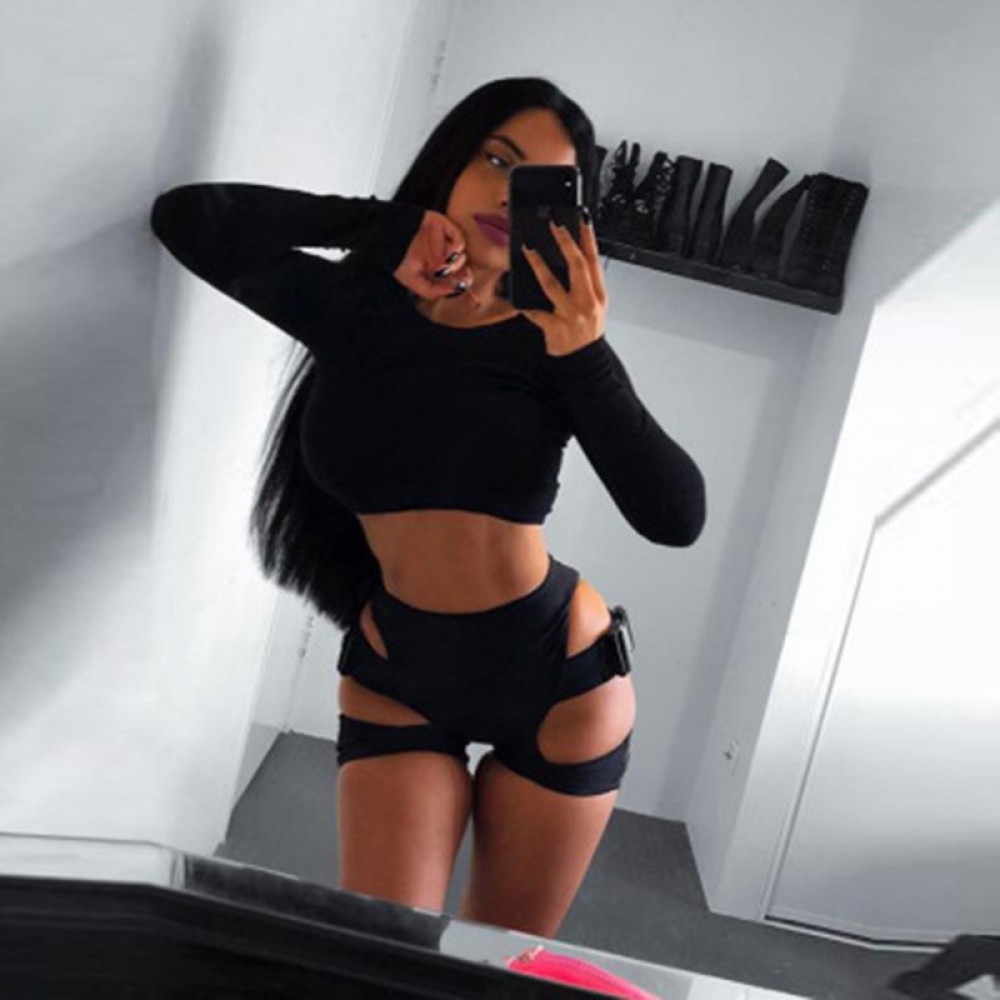 Sexy girl high belt belt buckle tights elastic woman print leopard shorts